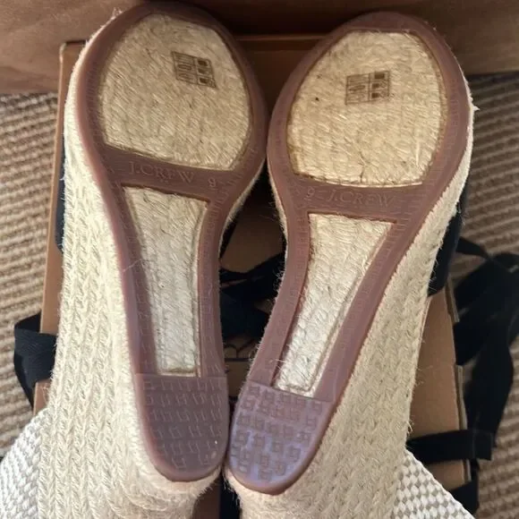 NWT JCREWankle wrap espadrilles wedges black 7.5